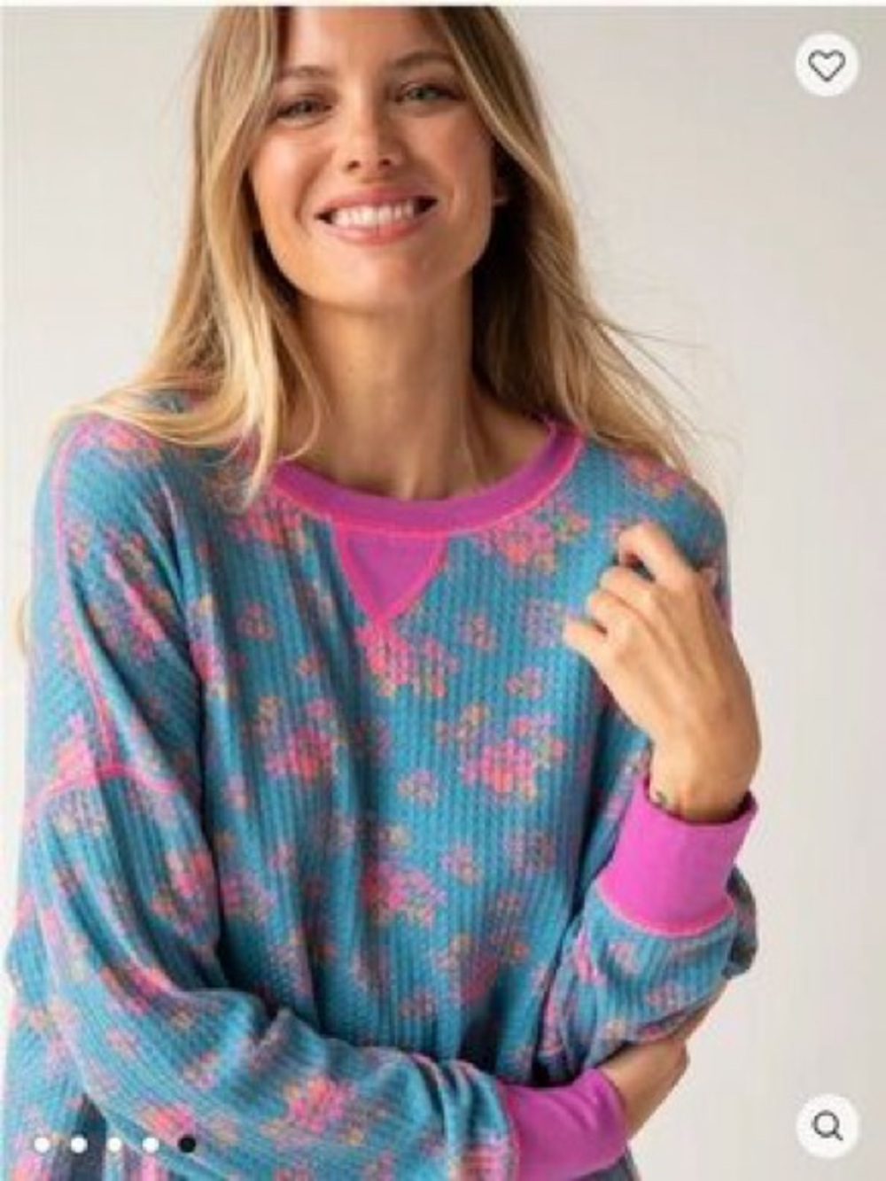 Natural Life Be Happy Oversized thermal waffle knit long sleeve